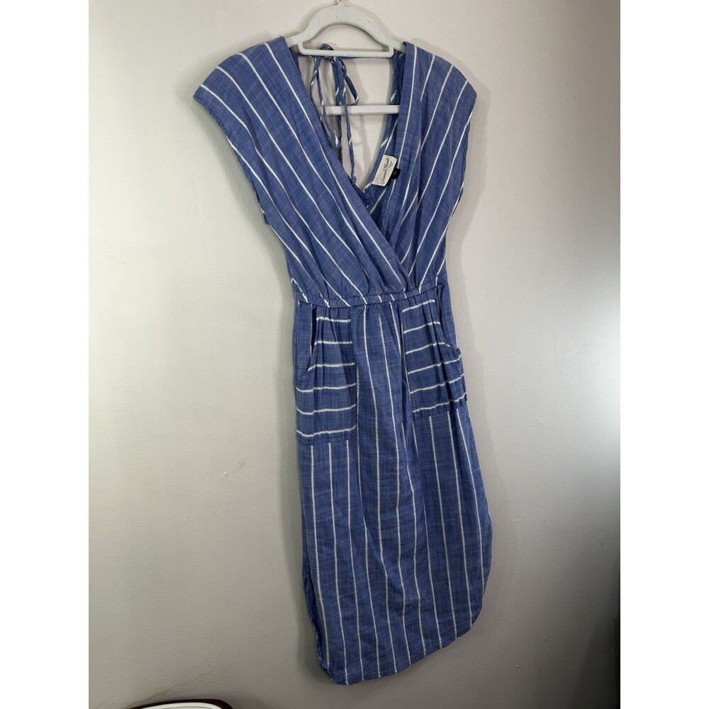 Universal Thread Blue/White Striped Wrap Midi Dress V-Neck Sleeveless XS
